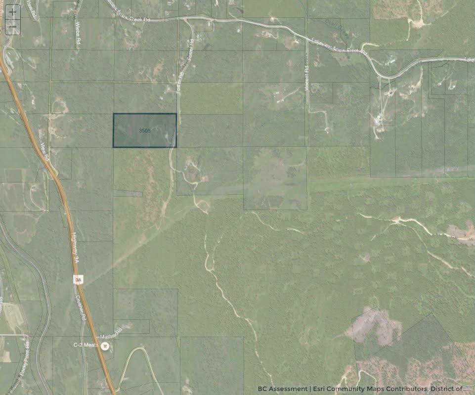 Satellite map showing property adjacent to hundreds of acres of crown land